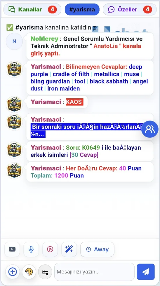 Harabe.ORG H-Chat gerçek mobil sohbet ekranı